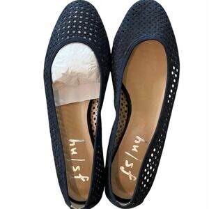 French Sole Navy Perforated Ballet Flats with Cushioned Insole
